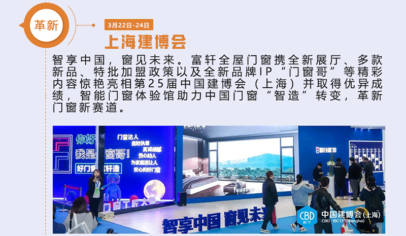 富軒全屋門窗攜全新展廳、多款新品、特批加盟政策以及全新品牌IP“門窗哥”等精彩內(nèi)容驚艷亮相第25屆中國建博會（上海）